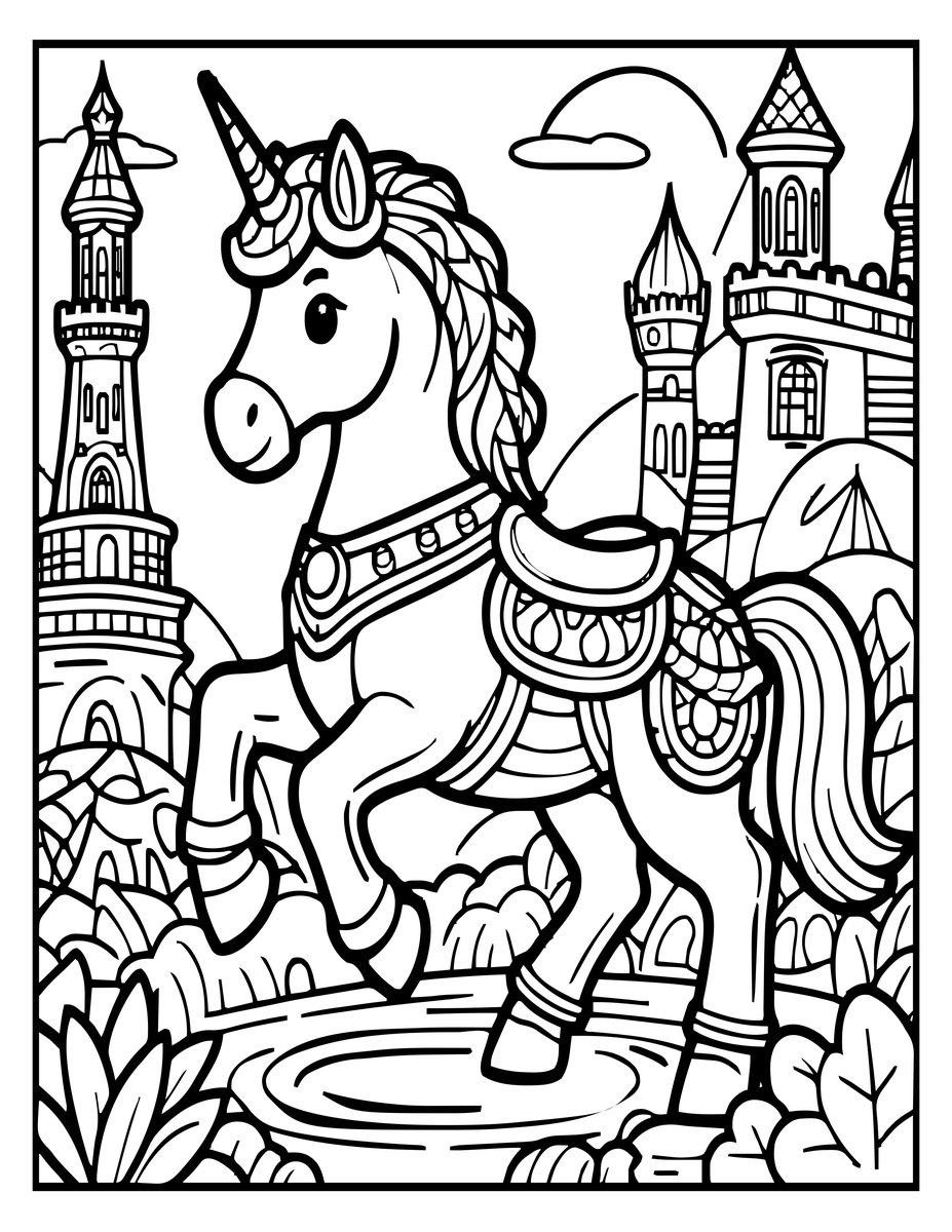 Unicorn in Battle - free printable coloring page