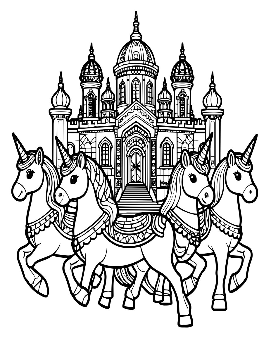 Unicorn Parade - free printable coloring page