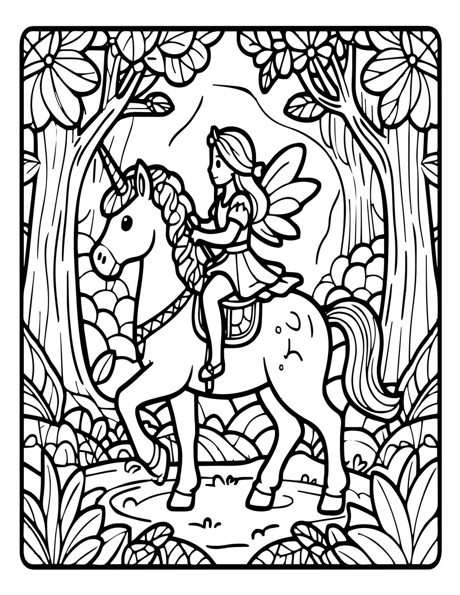 Unicorn and Fairy - free printable coloring page