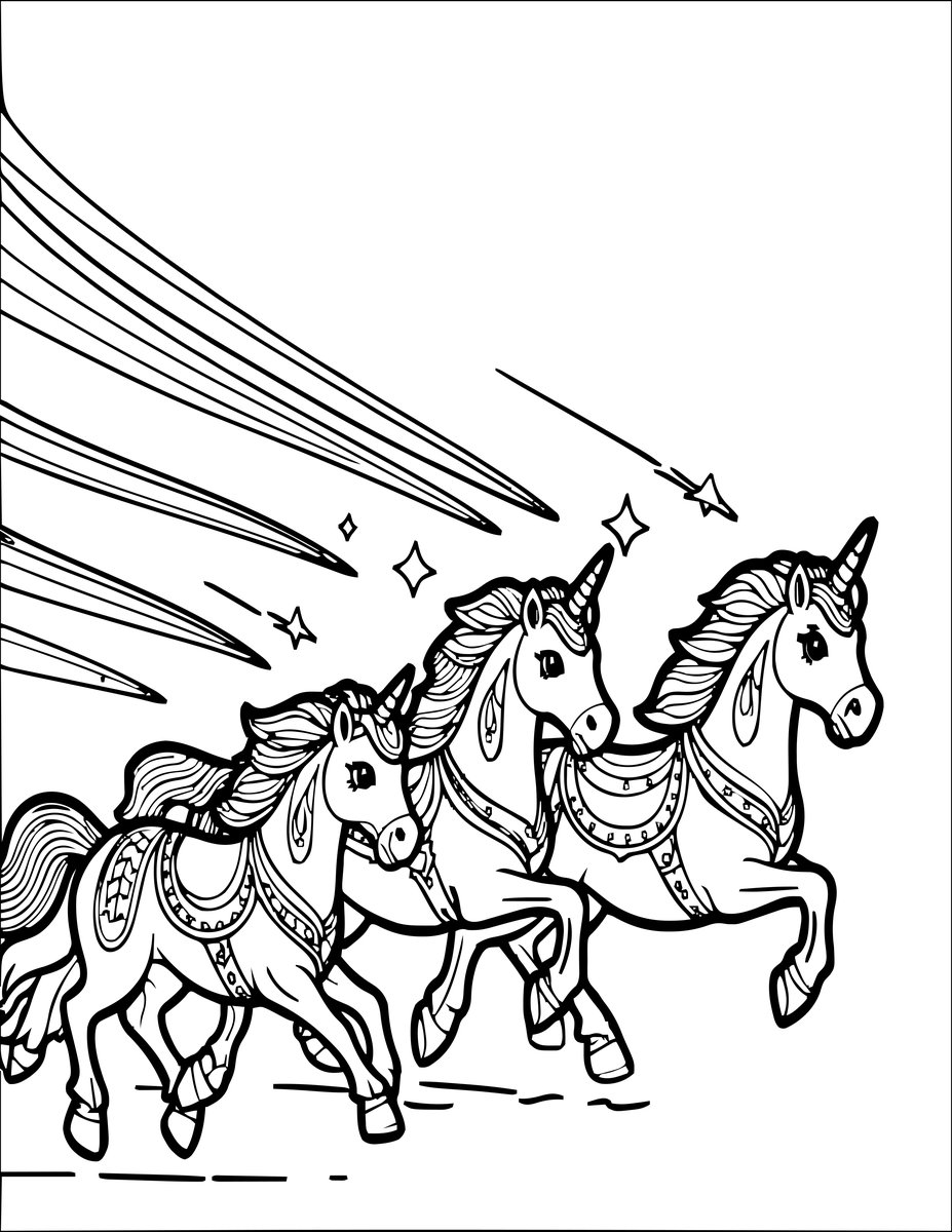 Unicorn Racing - free printable coloring page