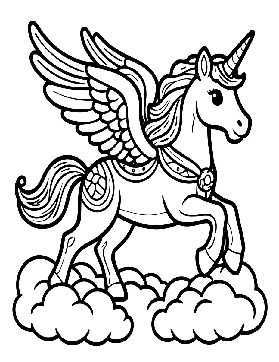Flying Unicorn - free printable coloring page