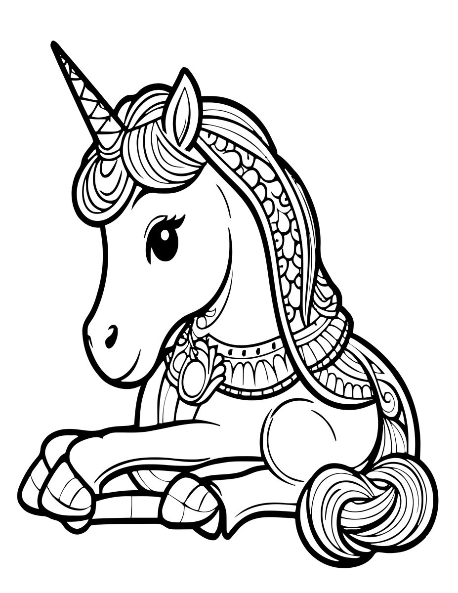 Unicorn and Princess - free printable coloring page