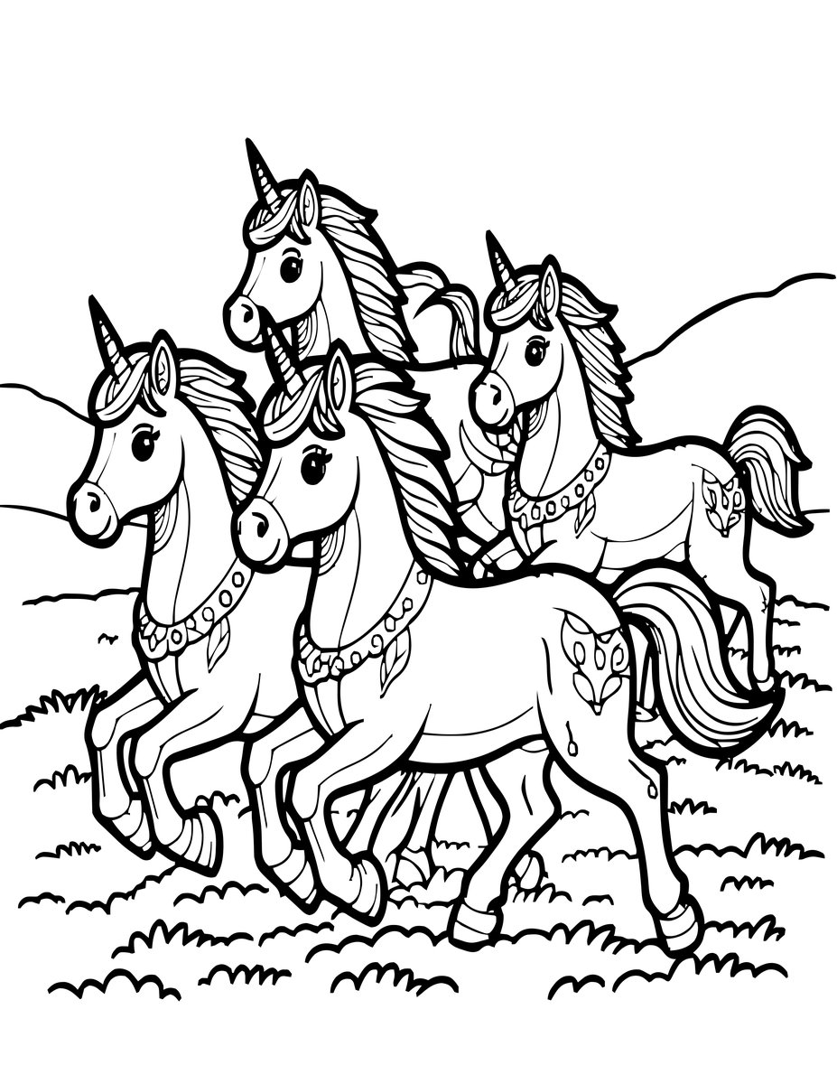 Unicorn Herd - free printable coloring page