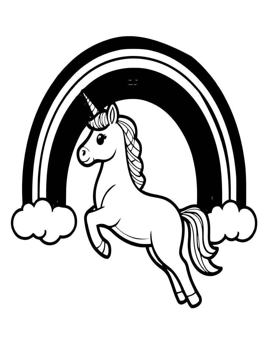 Unicorn and Rainbow - free printable coloring page