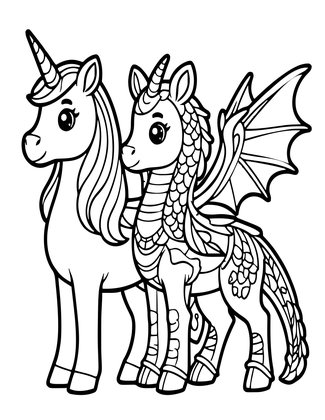 Unicorn and Dragon - Free printable coloring page