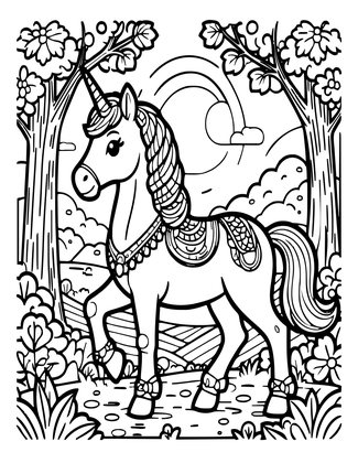 Unicorn in Autumn - Free printable coloring page