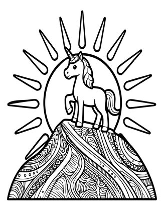 Unicorn at Sunrise - Free printable coloring page