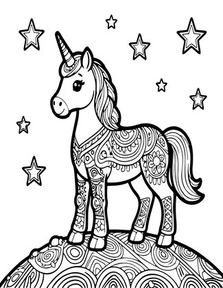 Unicorn Under Stars - Free printable coloring page