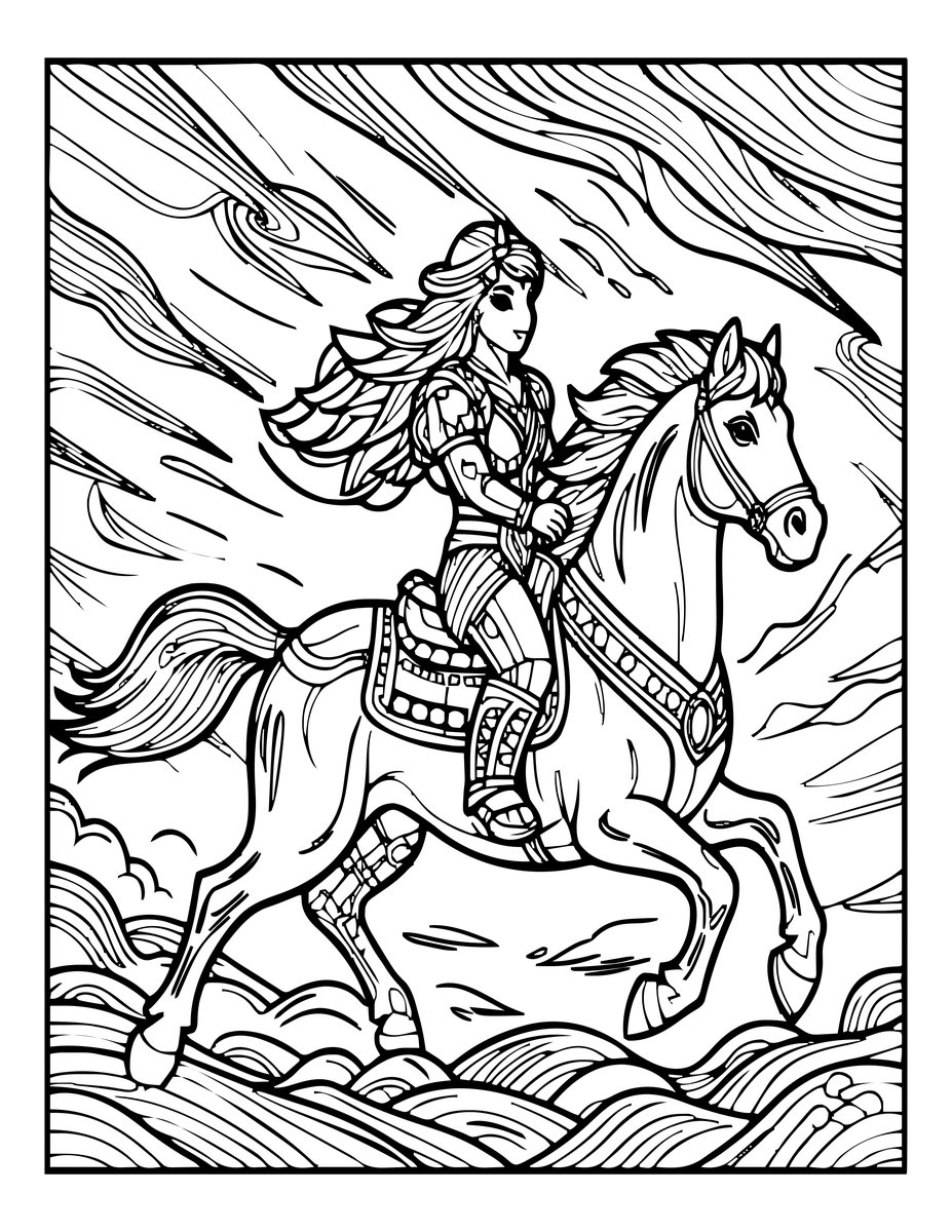 Horse and Rider - free printable coloring page