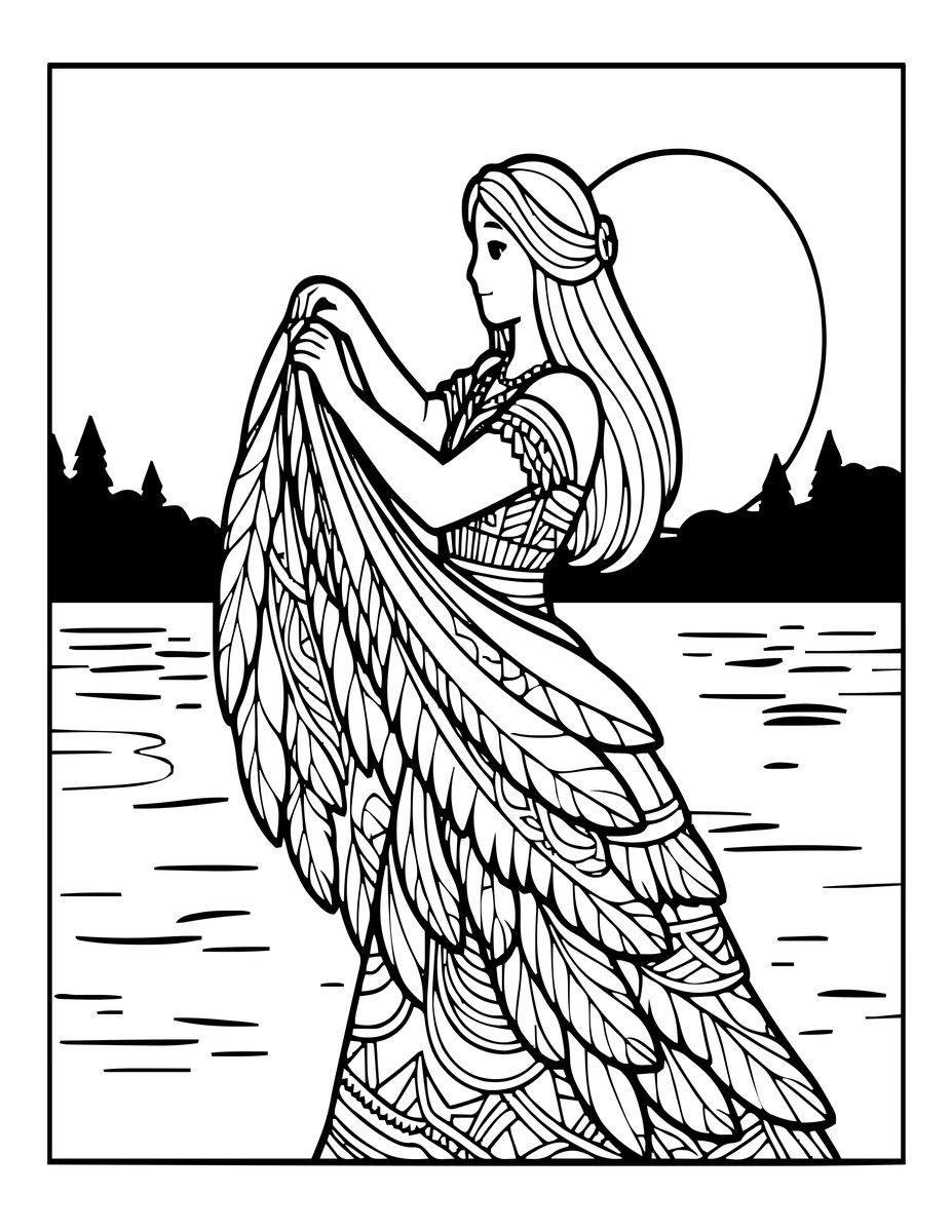 Swan Cloak - free printable coloring page