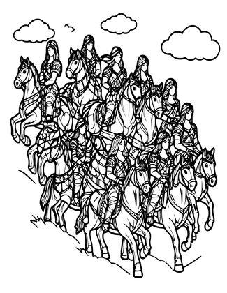 Nine Valkyries - Free printable coloring page