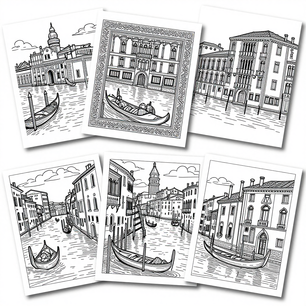 Venetian Canals coloring pages collection - 30 free printable pages
