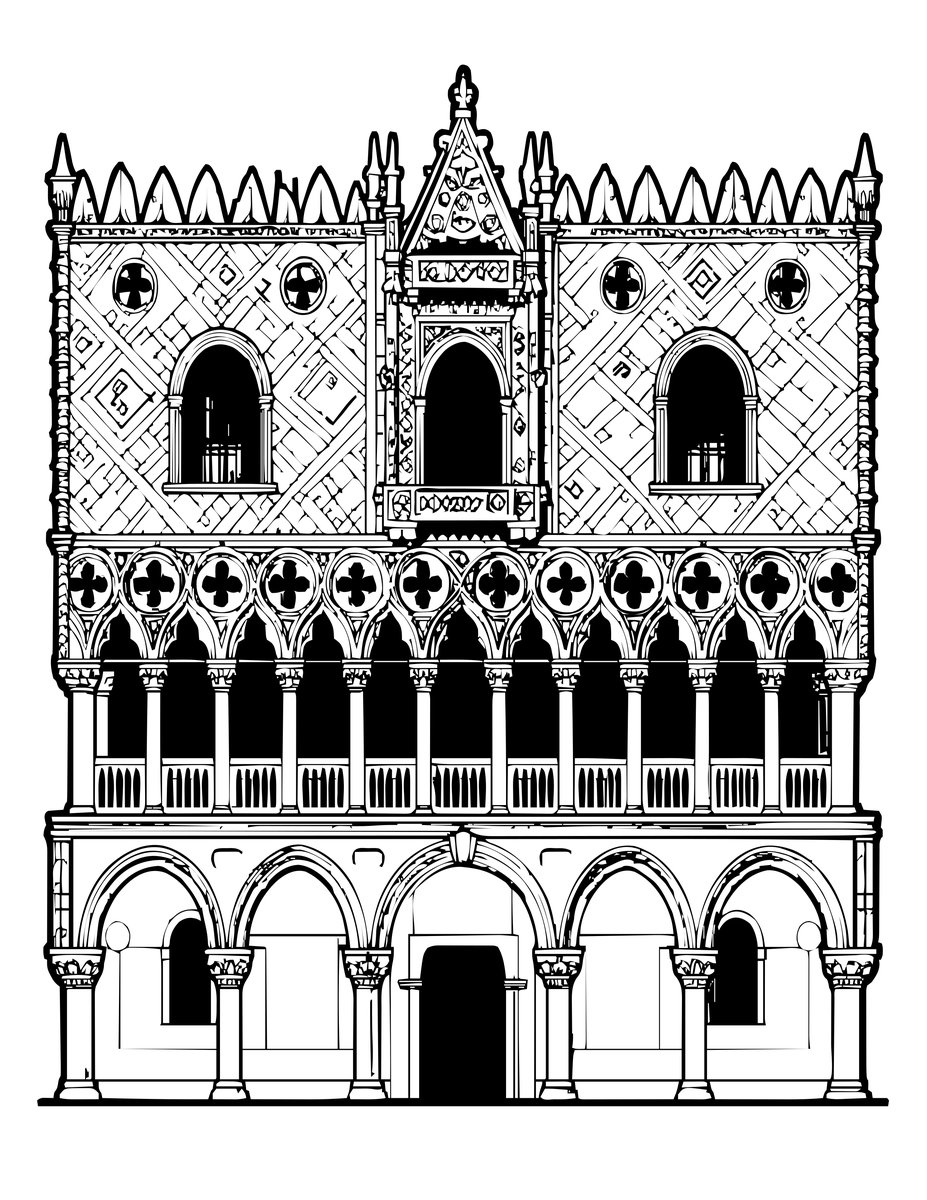 Palazzo Facade - free printable coloring page