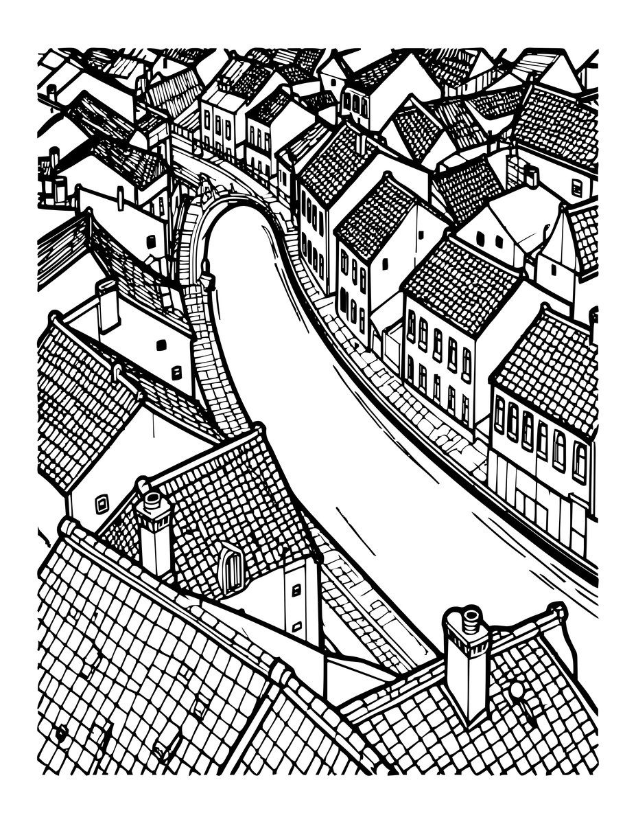 Venetian Rooftops - free printable coloring page