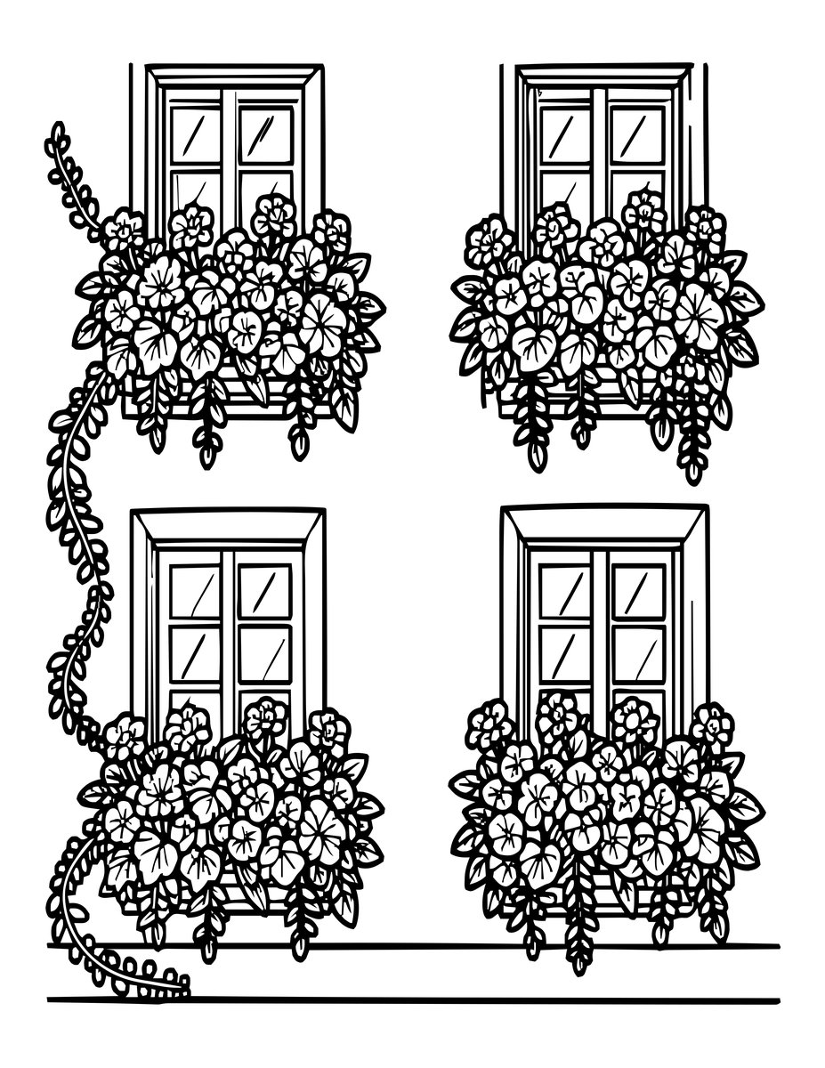 Flower Boxes - free printable coloring page