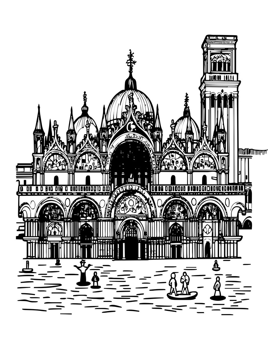 Flooded Piazza - free printable coloring page
