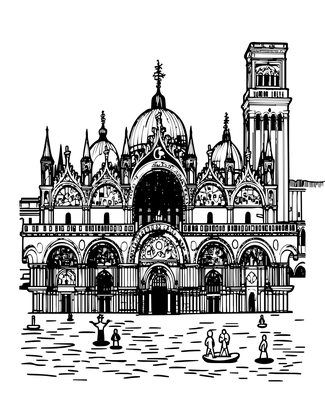 Flooded Piazza - Free printable coloring page