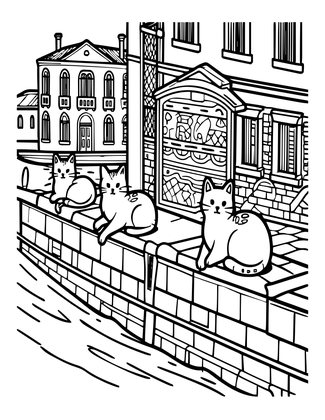Canal Cats - Free printable coloring page