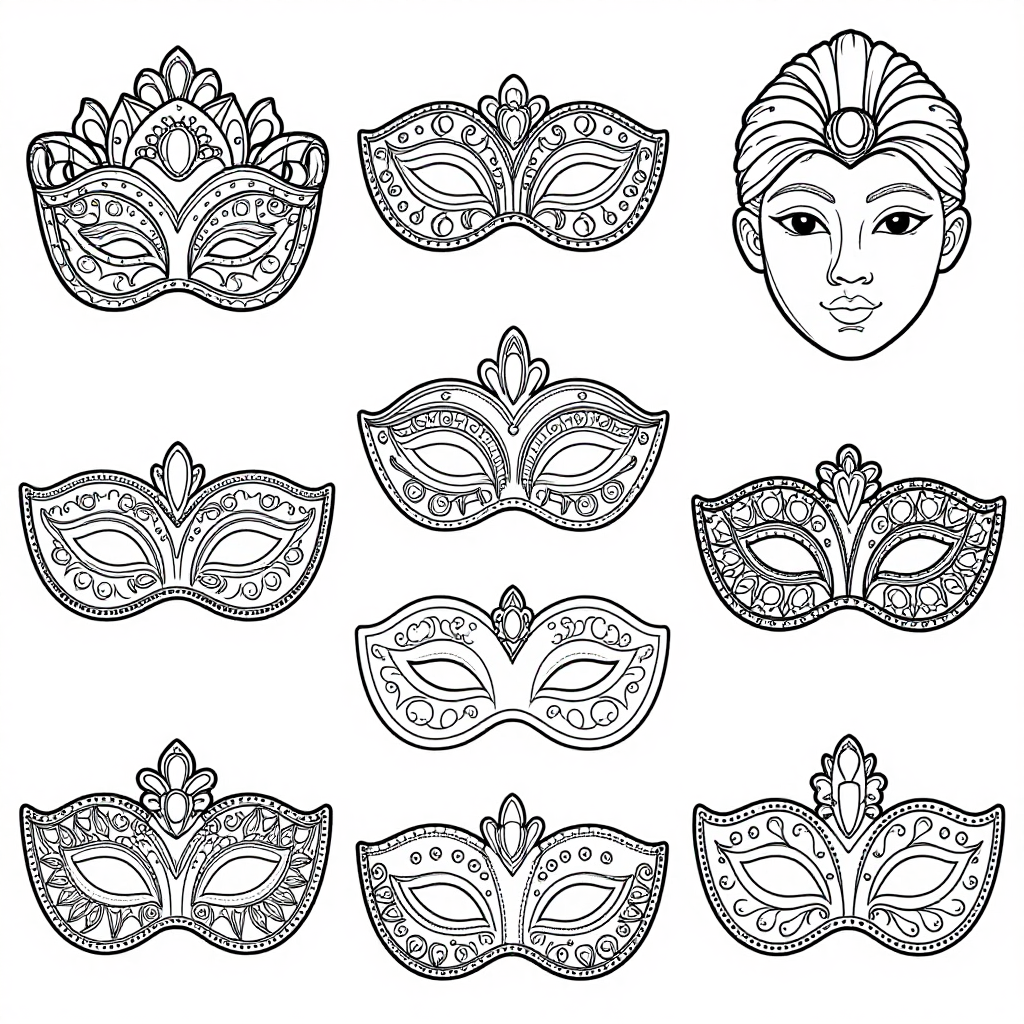 Venetian Masks coloring pages collection - 30 free printable pages