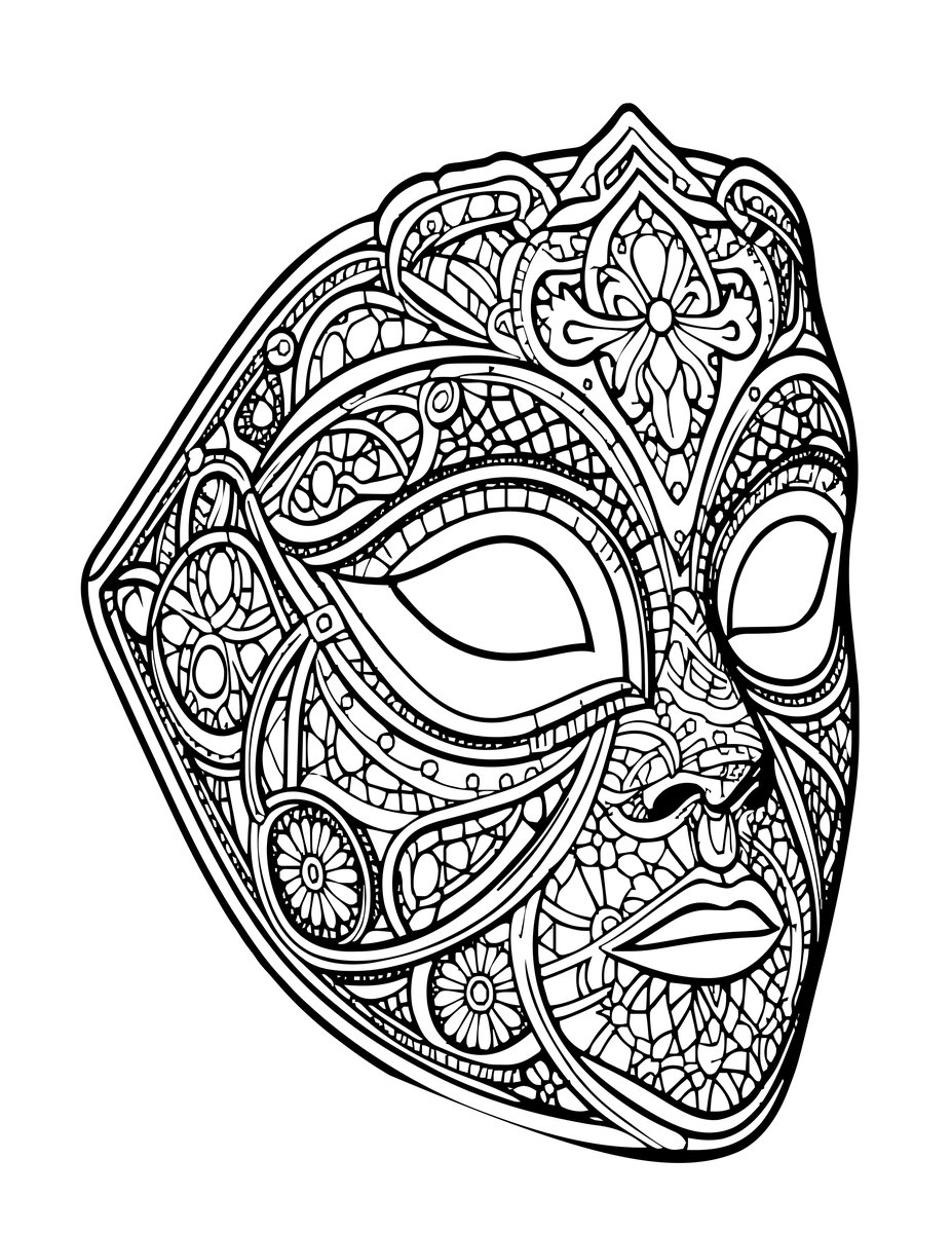 Half-Face Intricate - free printable coloring page