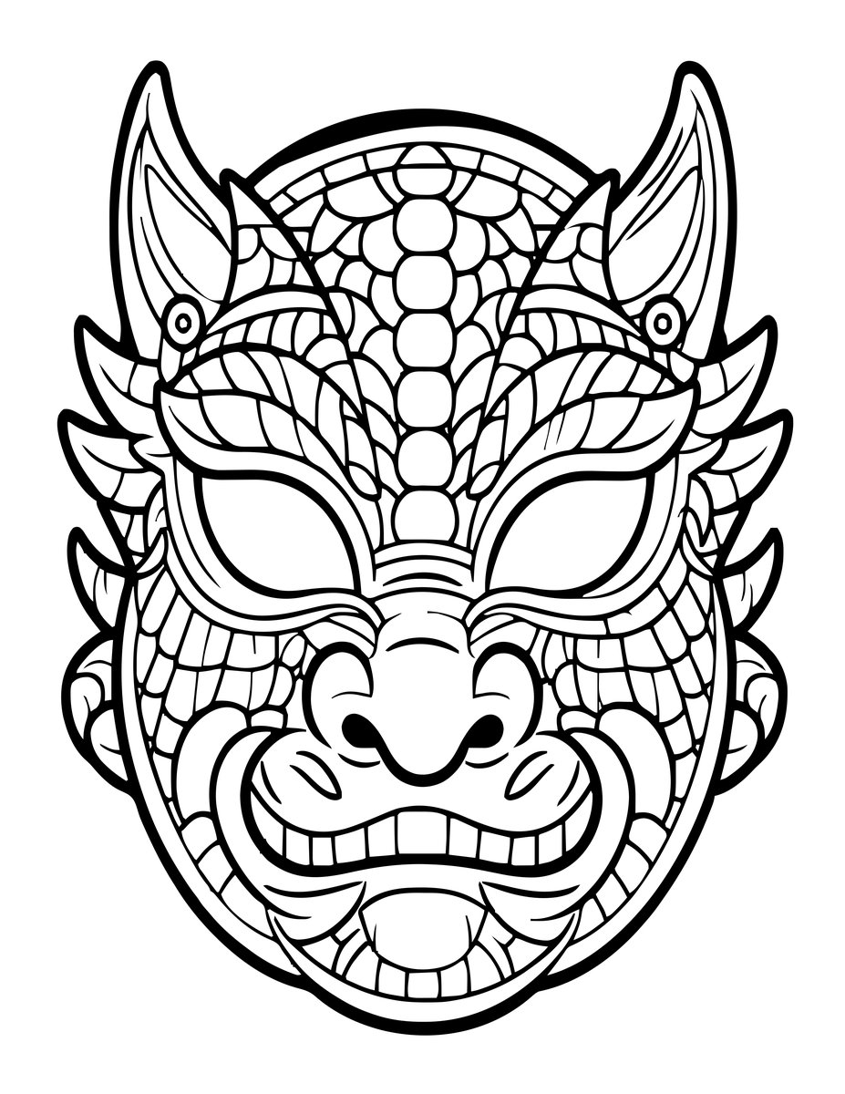 Dragon Mask - free printable coloring page