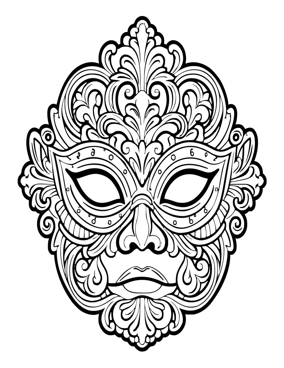 Mask with Scrollwork - free printable coloring page