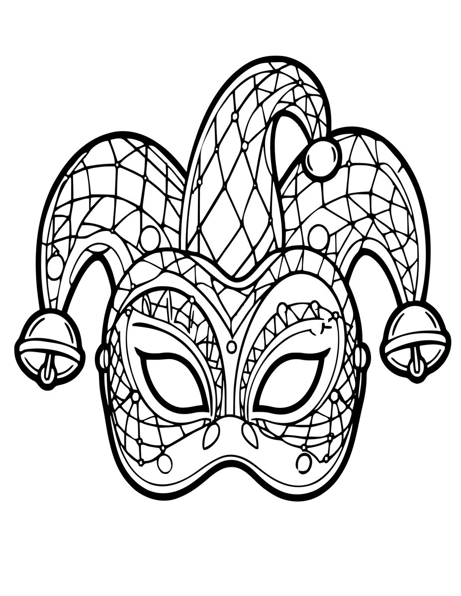 Carnival Jester Mask - free printable coloring page