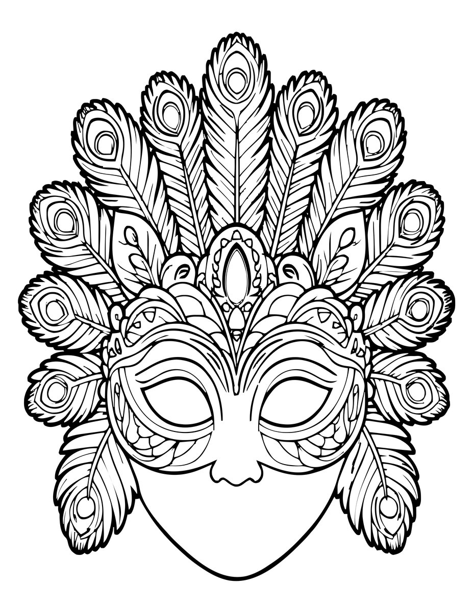 Mask with Feathers - free printable coloring page