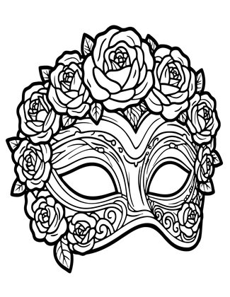 Mask with Roses - Free printable coloring page