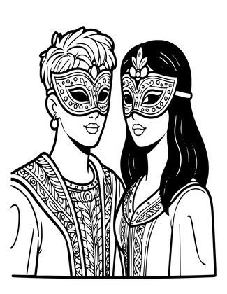 Masquerade Couple - Free printable coloring page