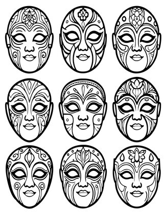 Vintage Mask Display - Free printable coloring page