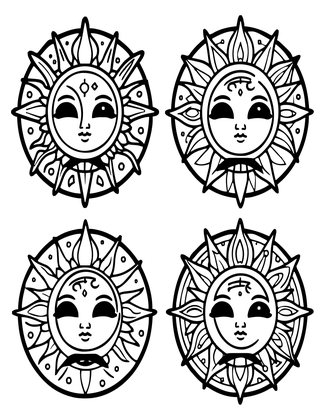 Sun and Moon Masks - Free printable coloring page