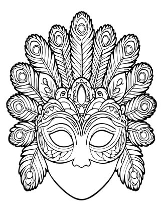 Mask with Feathers - Free printable coloring page
