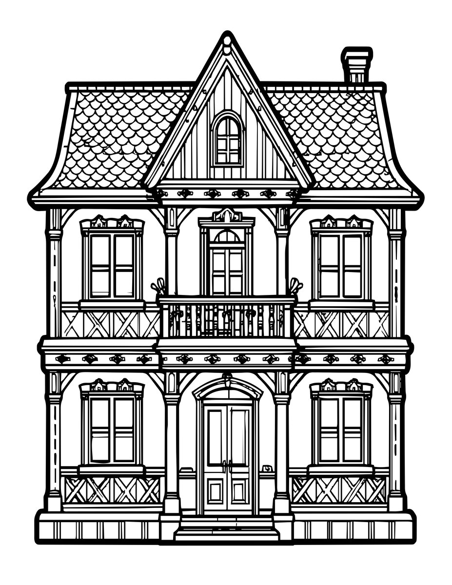Stick Style Home - free printable coloring page
