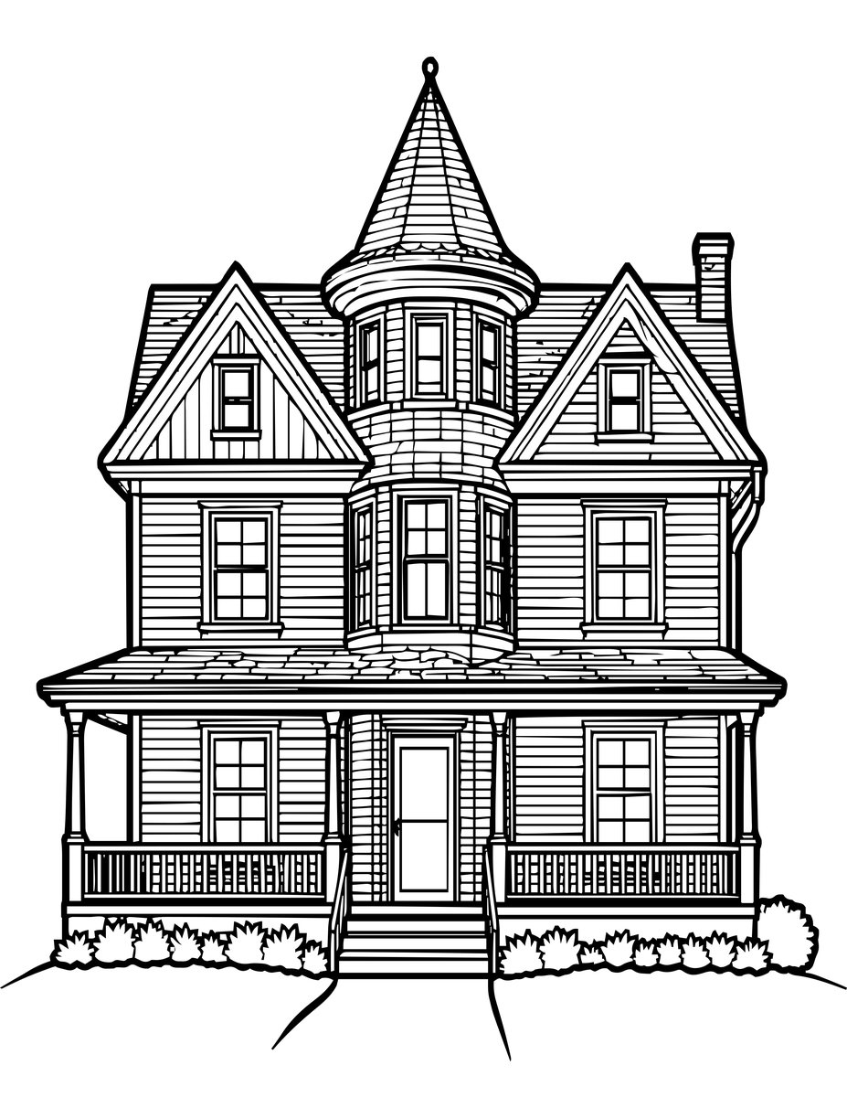 Queen Anne Tower - free printable coloring page