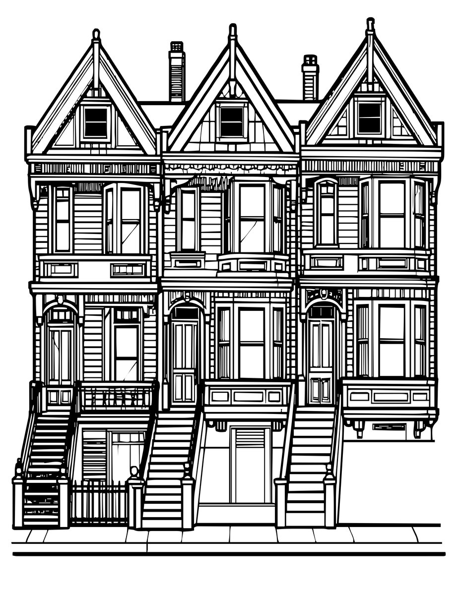 Row Houses - free printable coloring page