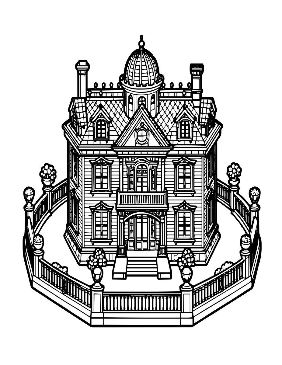 Octagon House - free printable coloring page