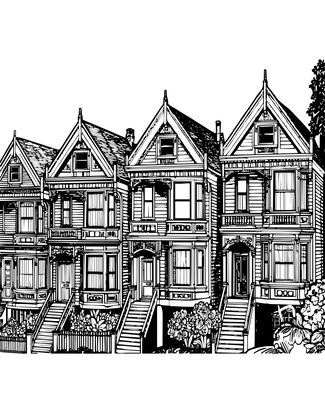Terrace Houses - Free printable coloring page