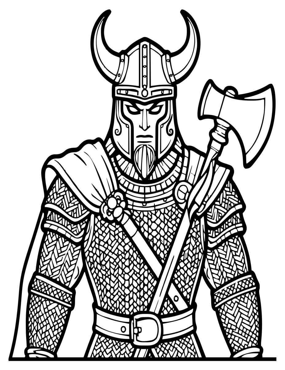 Viking Warrior Portrait - free printable coloring page