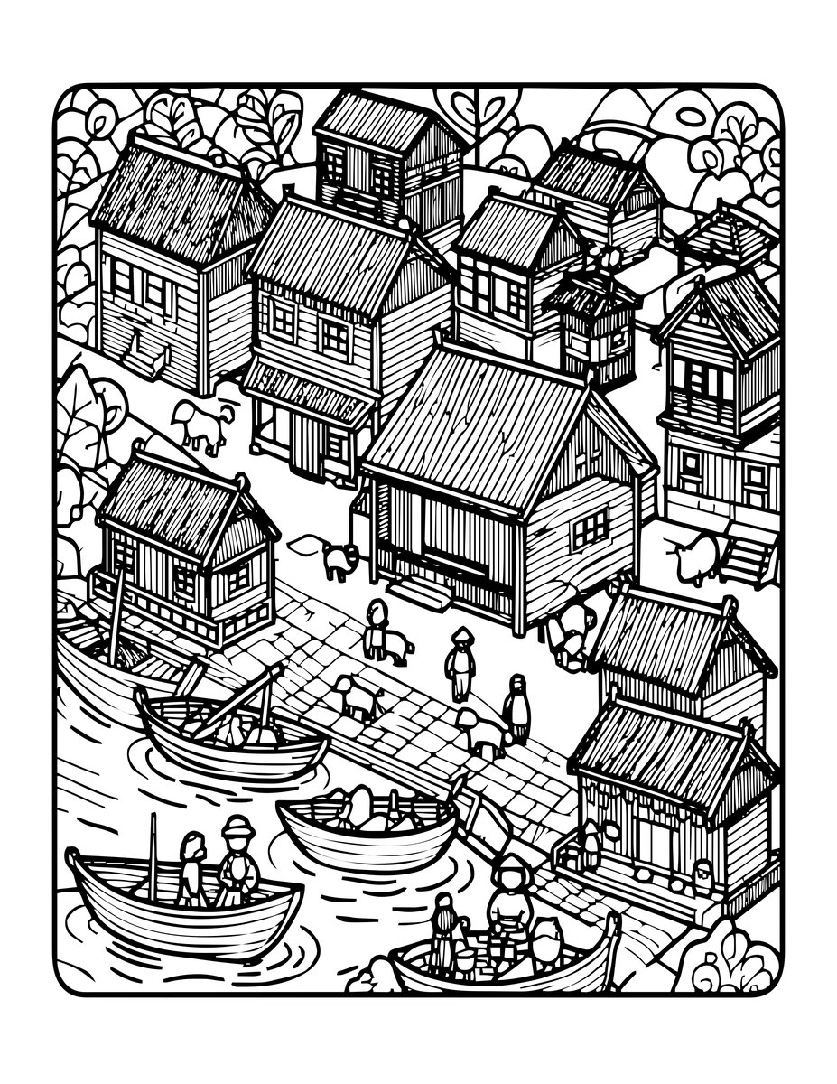 Viking Village - free printable coloring page