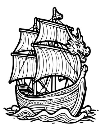 Longship at Sea - Free printable coloring page
