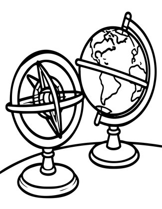 Astrolabe and Globe - Free printable coloring page