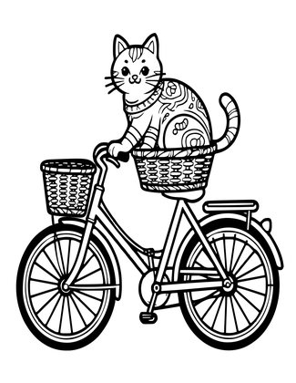 Bicycle and Cat - Free printable coloring page