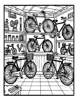 Bicycle Shop - Free printable coloring page