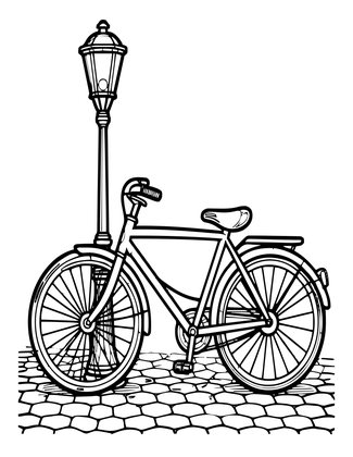 Bicycle and Lantern - Free printable coloring page