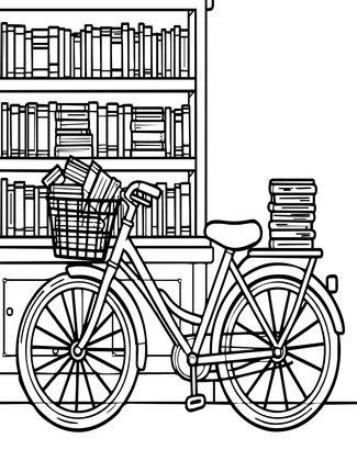 Bicycle and Books - Free printable coloring page