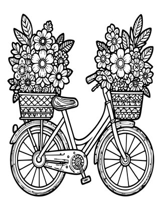 Floral Bicycle - Free printable coloring page