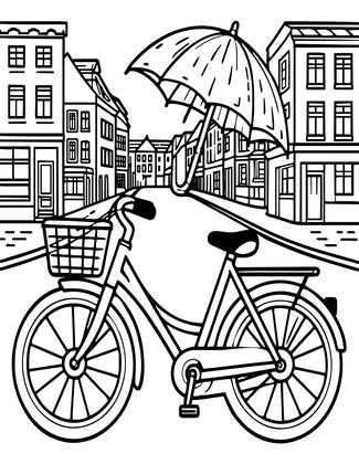 Rainy City Bike - Free printable coloring page