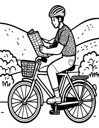 Bicycle and Map - Free printable coloring page