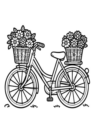 Bicycle and Flowers - Free printable coloring page